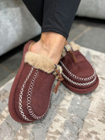 Wine Faux Fur Lined Mule Slippers
